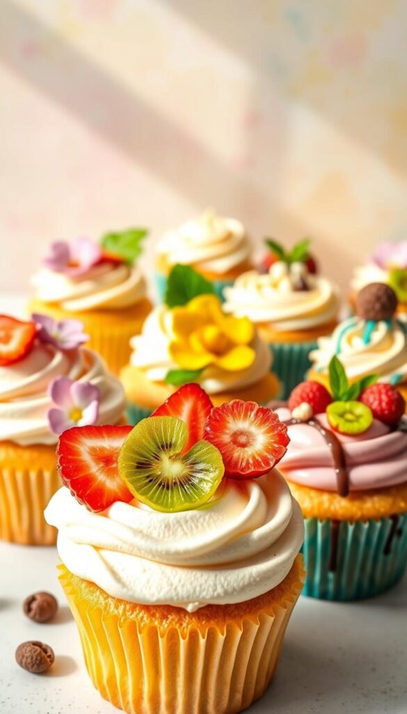 Creative cupcake decorating with fresh fruit toppings and DIY edible decorations