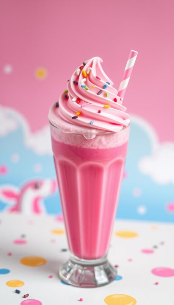 Generate an image of a bright pink Barbie Frappuccino with whipped cream on top.