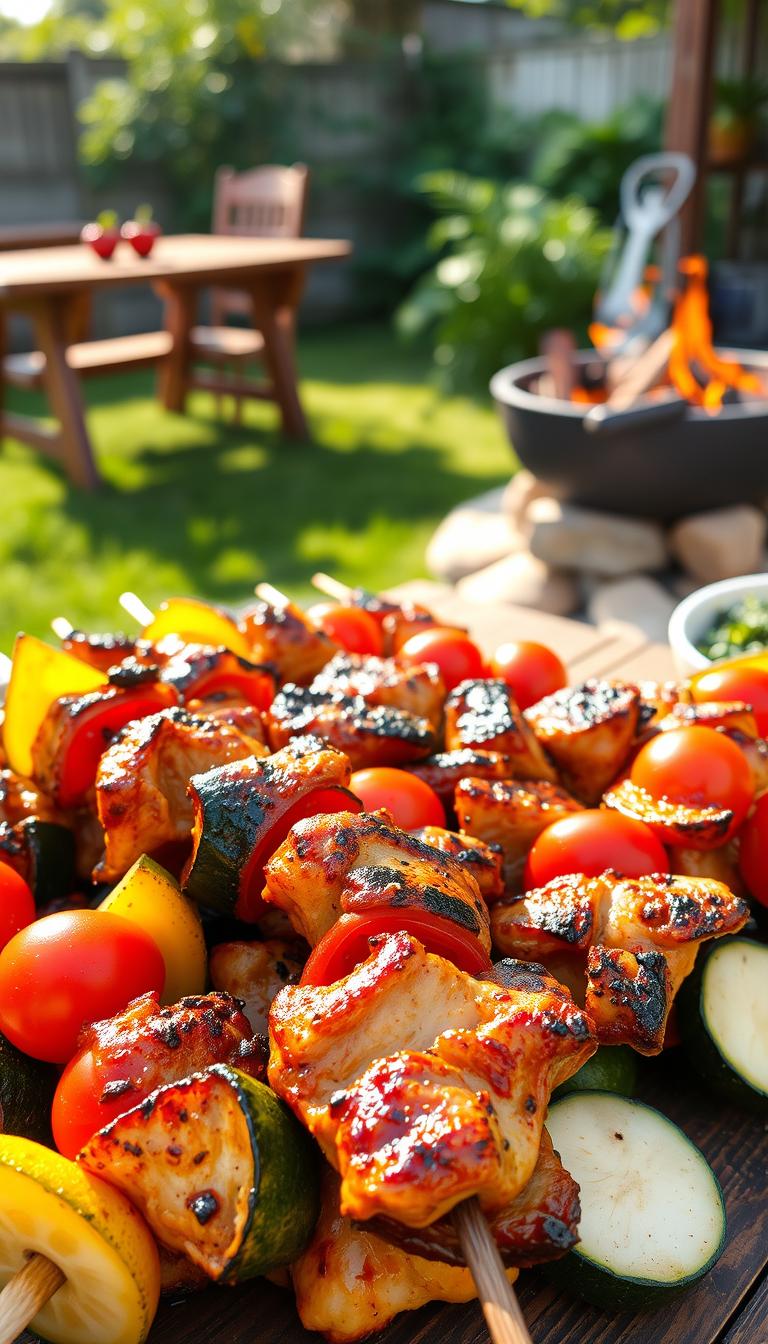 chicken kabobs on the grill